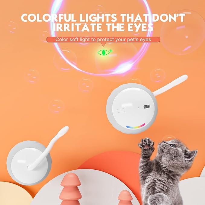 Upgraded Interactive Cat Toys Ball for Indoor Cats - Cat Ball Features Touch and Voice Activation, 2 Speed Settings (Fast and Slow), Interchangeable Tail Attachments for Bored Indoor Cats (Grey)