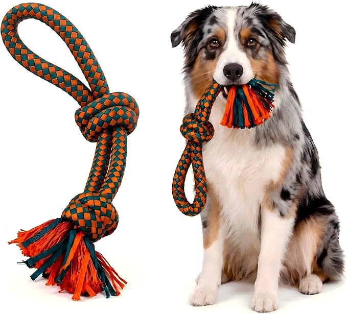 Interactive Dog Rope Toy for Large & Medium Dogs Durable Tug of War Toy for Training, Boredom Relief & Teeth Cleaning, Safe Ultra-Fiber Chew Toy for Daily Play (Small)