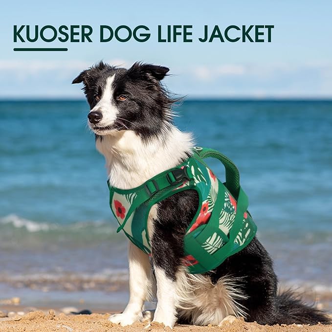 Kuoser Dog Life Jacket Medium, High Flotation Reflective Dog Life Vest for Swimming Boating, Adjustable Dogs lifejacket with Rescue Handle, Safety Pet Life Preserver Floats for Spring Summer Pool, XS