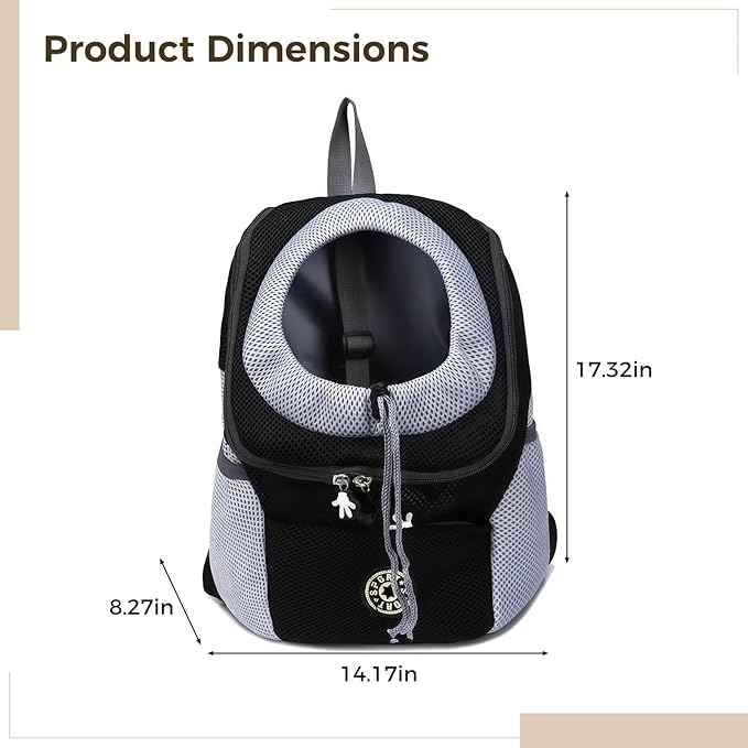 Dog Backpack Carrier for Small Dogs, Oxford Fabric, Adjustable Shoulder Straps, Mesh Ventilation, Safe Zipper Design, Reflective Straps, Ideal for Pets 3-7 kg