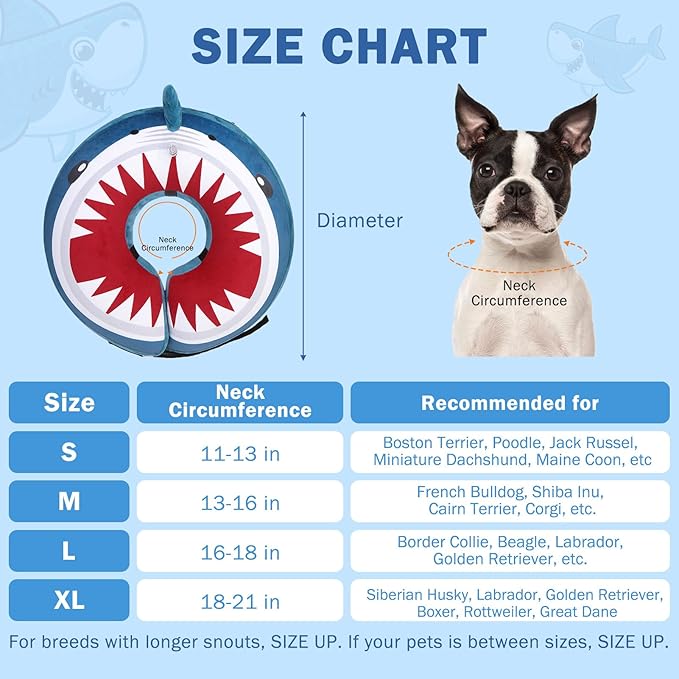 SCENEREAL Dog Cone Alternative After Surgery Pet Recovery Collar for Small Medium Large Dogs Cats, Adjustable Inflatable Donut to Prevent Licking, Shark Print E-Collars S