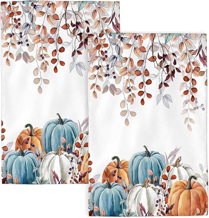 Fall Kitchen Towels Autumn Maple Leaf Pumpkins Dish Towel 16×24 Inch Soft Absorbent Farmhouse Thanksgiving Hand Cloths for Kitchen Drying Decore Set of 2