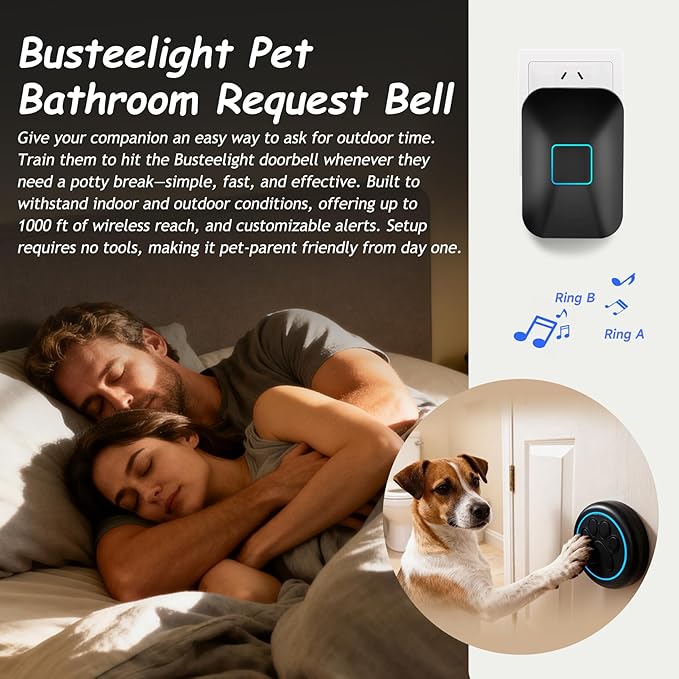 Halo Paw Smart Dog Door Bell – Touch-to-Ring BK Dog Bells to Go Outside, LED Light Wireless Dog Buttons & Dog Clicker for Communication, Waterproof Bell for Dogs to Ring to Go Potty(2 Chimes & 1 Bell)