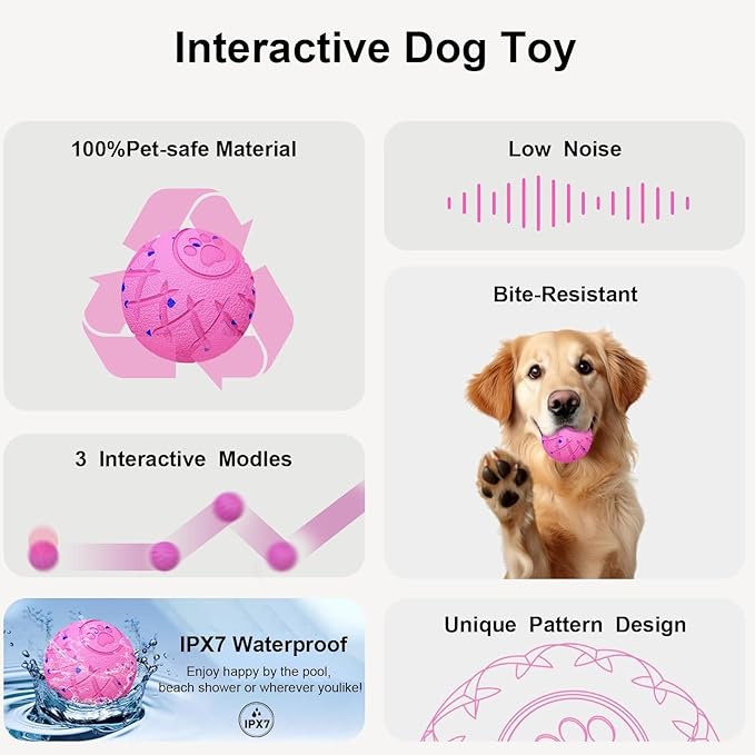 Moving Dog Toy, Interactive, Bouncing and Rotating, Silent Foam Material, IP54 Waterproof Rating, Smart Active Rolling, Stimulation Toys for Medium and to Keep Them Busy (Red)