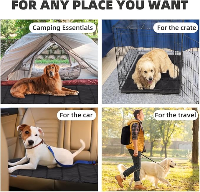 BDEUS Travel Dog Bed, Outdooor Camping Pet Mat, Portable Place Mat with Handle, Easy to Clean, Waterproof & Portable and Odor Resistant Pet Cooling Pad (Large 43" x 25", Black)