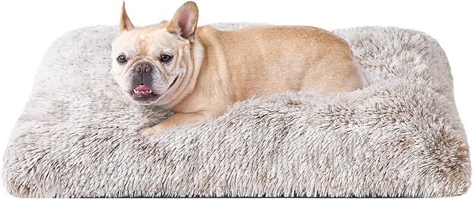 EHEYCIGA Fluffy Dog Crate Bed for Medium Dogs, Plush Faux Fur Crate Pad, Calming Anti Anxiety Medium Dog Bed, Washable Soft Warm Mat with Non-Slip Bottom, Brown