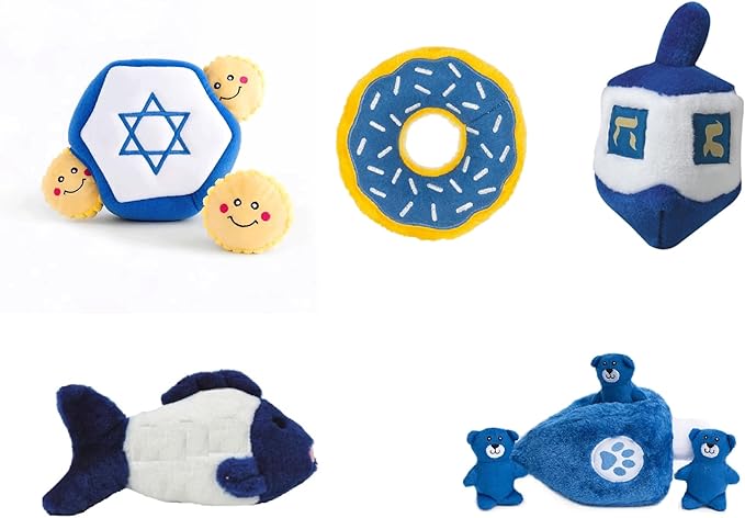 PUREPET Hanukkah Dog Toys Chanukah Holiday Themed Soft Plush Squeaker Fun Kelev Play (7" Donut)