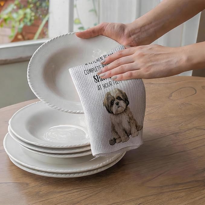 2Pcs Shih Tzu Accessories Kitchen Towels 24x14 Inch, Shih Tzu Gifts for Woman Mom, Reusable Waffle Weave Microfiber Absorbent Hand Tea Dish Towels for Kitchen Bathroom Decor, Dog Lovers Gifts