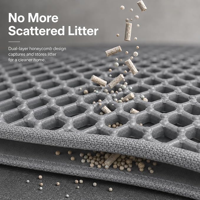 Cat Litter Box Mat Double Layer Trapping Mat Easy-Clean Waterproof Urine Proof(Gray 30x22in)