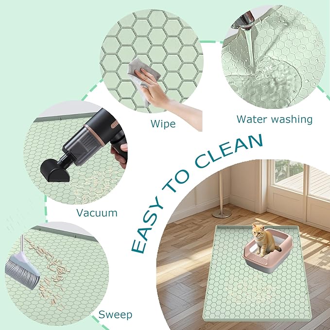 Cat Litter Mat for Litter Box, Silicone Large Cat Litter Trapping Mat - 28x19 in, Waterproof & Non-Slip, Durable & Easy Clean, Green