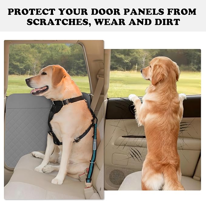 Dog Car Door Protector, 20% Larger Coverage Vehicle Door Cover,Car Door Guard Mat, Pet Door Panel Protector for SUVs Pickup Trucks, Protects Doors from Dog Scratching (Grey)