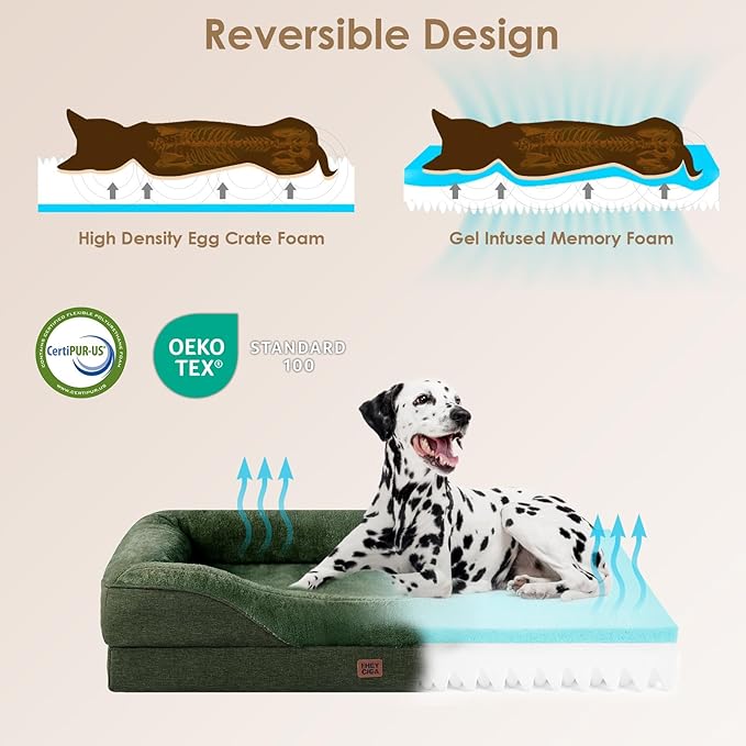 EHEYCIGA Orthopedic XXL Dog Bed for Large Sized Dog, 52x41 Inch Extra Large Memory Foam Dog Couch Bed with Sides, Waterproof Liner & Washable Removable Cover, Bolster Pet Sofa, Dark Green