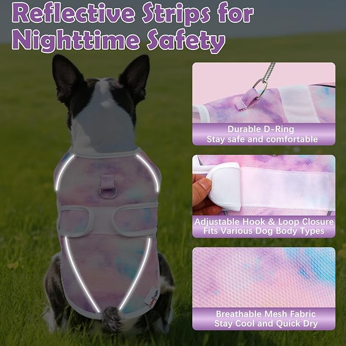 Dog Cooling Vest – Lightweight Pet Cooling Shirt 3D Breathable Mesh, Reflective Strips & UV Protection for Walking, Hiking, Park – Adjustable Fit Dog Cooler Jacket with D-Ring U-DCV03XL