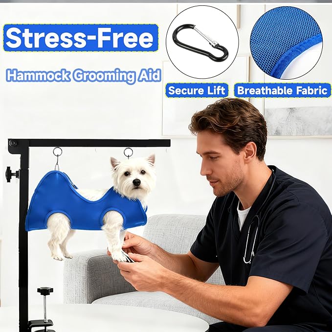 Foldable Dog Grooming Arm, Dog Grooming Table Arm with Hammock and No-Sit Holder, Grooming Restraint for Small Medium Dogs at Home or Salon