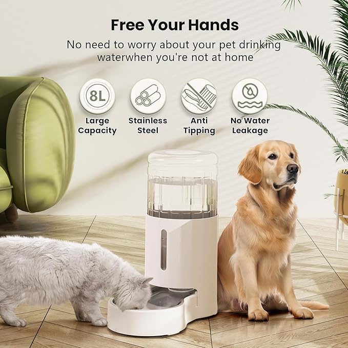 CZPET Automatic 7L Dog and Cat Water Dispenser with Stainless Steel Bowl Gravity Waterer,100% BPA-Free,Large Capacity and Drinking Area Noise-Free for Pets