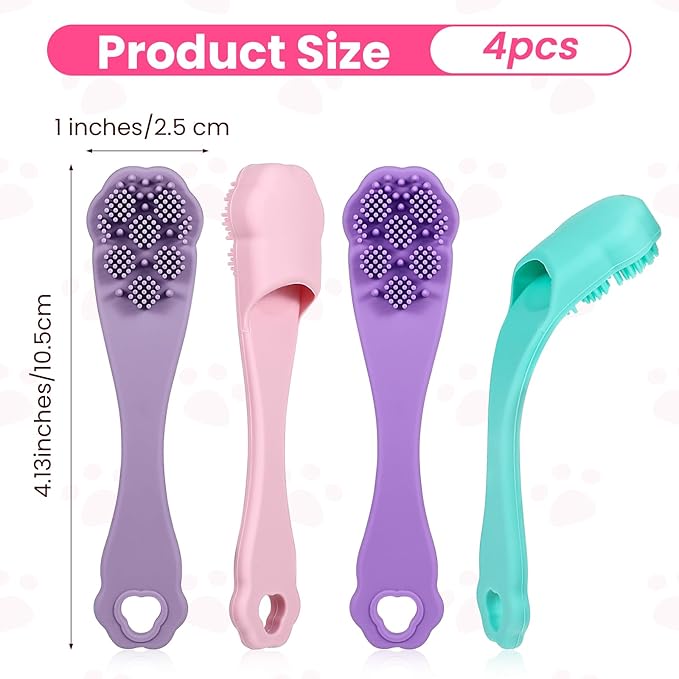 4 Pack Silicone Dog & Cat Finger Toothbrush Kit, Food Grade Toothbrush for Dog, Safe, Non-Toxic, Easy Teeth Cleaning, Prevents Bad Breath & Oral Inflammation