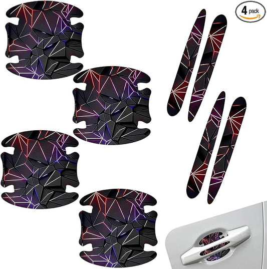 8 PCS Car Door Handle Protector Stickers, Carbon Fiber Scratch-Resistant Automotive Bowl Decals, Self-Adhesive Car Door Handle Paint Protective Film, Universal for Most Cars (Style 4)