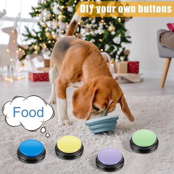 4Pcs Dog Button Pet Communication Button Pet Training Buzzer Battery Operated Recordable Small Clear Talking Button Portable Dog Talking Button for Dog Cat Training Office Home