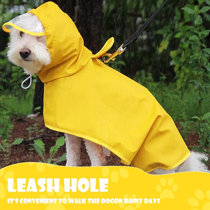 Medium Dog Raincoat, Jacket with Clear Hood, Waterproof, Adjustable Belly Strap, Safety Vest for Outdoor Adventures (Yellow, L)