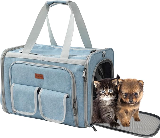 Cats Carrier for Small Dogs Puppy Cat Bag Expandable,Airline Approved,2 Sides Expand,Rabbit Bunny Pets Carriers Small Animals Travel Outdoor Carry Kennel (Blue)