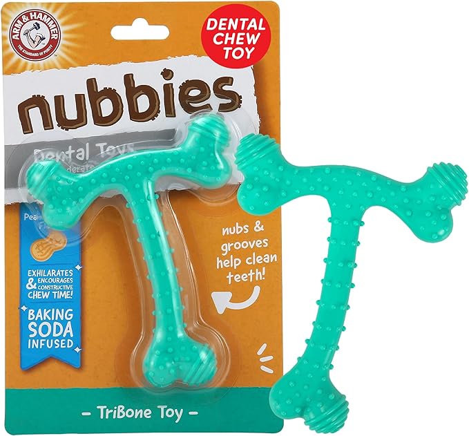 Arm and Hammer Nubbies T-Bone Dental Dog Chew Toy with Peanut Butter Flavor, TPR Nubs Clean Teeth and Gums, Durable Nylon Chew for Aggressive Chewers, Helps Reduce Plaque and Tartar