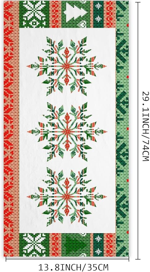 2 PCS Merry Christmas Hand Towels Soft Microfiber Green and Red Snowflake Xmas Trees Kitchen Towel for Bathroom Yoga Gym Winter New Year Decorative Towels 13.8"X29.1"
