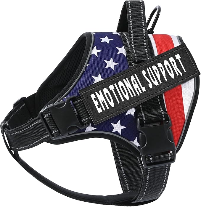 VOOPET Emotional Support Dog Harness, Professional Service Dog Vest, No Pull/Choke Free, Reflective Design, Adjustable, X-Large, Stars & Stripes