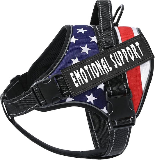 VOOPET Emotional Support Dog Harness, Professional Service Dog Vest, No Pull/Choke Free, Reflective Design, Adjustable, X-Large, Stars & Stripes