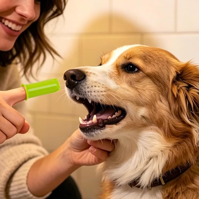 2-Pack Dog Toothbrush for Different Finger Sizes, 180° Bristle Coverage, Soft Dog Tooth Brushing Kit for Medium & Large Dogs, Dental Care Pet Teeth Plaque and Tartar Cleaning, Food-Grade Silicone