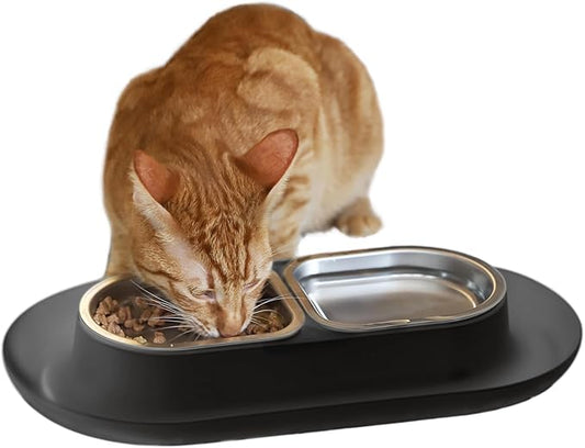 Hepper NomNom - Spill Proof Elevated Cat Bowls for Food and Water - Whisker Relief Bowl + Raised Cat Food Bowls: a Safe Dish for Messy Cats - Stainless Steel Cat Bowl Station