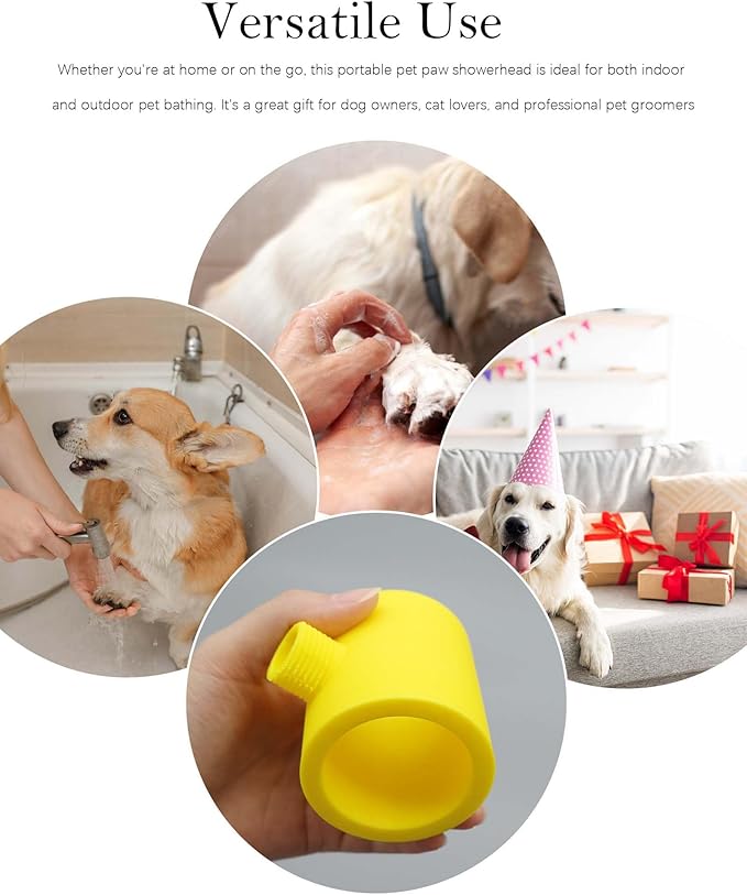 Pet Paw Showerhead - 360° Inward Spiral Dog Shower Attachment for Easy and Quick Clean, Portable and Lightweight Grooming Tool for Indoor and Outdoor Pet Bathing (Black)
