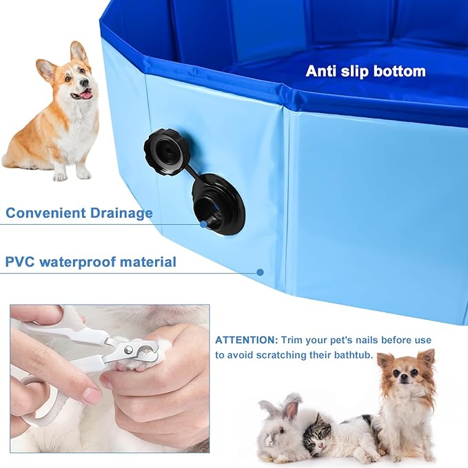 Enenes Folding Dog Pool 32x8 Inch Portable PVC Pet Swimming Pool & Bath Tub with Drawstring Storage Bag Collapsible Ball Pit for Indoor/Outdoor Use, Puppy Bath Tub for Dogs, Cats, Puppies