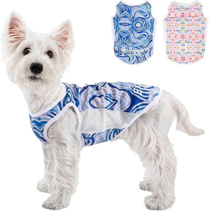 Dog Shirt, Cooling Vest Lightweight Breathable, Dog T-Shirts All-Season Sun Protection Quick Dry Soft Stretchy Reflective Tank Top - Small Medium Large Dogs (Blue Wave, X-Large)