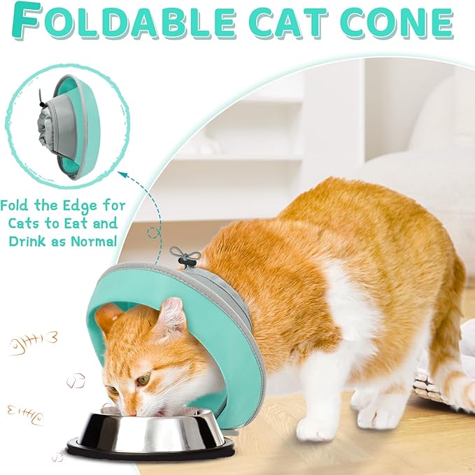 Cat Cone Collar Soft to Stop Licking, Adjustable, Foldable Lightweight Kitten Cones After Surgery Recovery for Cats & Kittens, Cat Cone Alternative, Easy Eating (Solid Green, L)