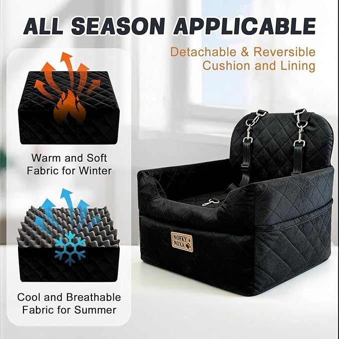 Dog Car Seat for Small Dogs & Cats Up to 45 lbs | Elevated Pet Booster with Washable Cover, Safety Straps, Storage Pocket – Fits Cars, Trucks, SUVs, Front/Back Seat