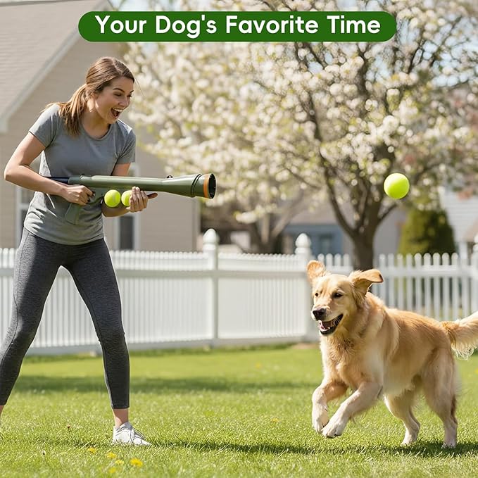 Tennis Ball Launcher for Dogs,Interactive Dog Fetch Toy Launches Up to 65 Ft,Hands-Free Ball Pickup Dog Ball Thrower with 2 Tennis Balls & Removable Shoulder Strap-24 Inch