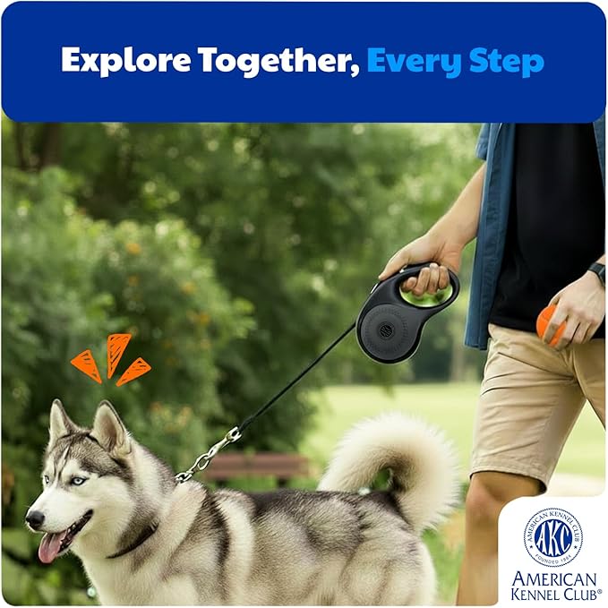 American Kennel Club Retractable Dog Leash, 16.4ft, Tangle-Free, Ergonomic Grip, One-Hand Brake, for Medium & Large Dogs up to 66 lbs