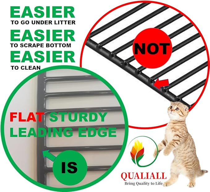 QUALIALL Metal Cat Litter Scoop, Fast Kitty Box Pooper Scooper with Holder, Deep Large Shovel, Upgraded with Flat Head and a Comfy Thumb Hole in Long Handle
