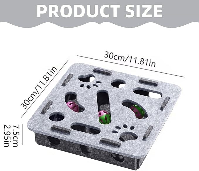 Cat Scratch Puzzle Enrichment Box, Kitten Nail File Scratcher, Interactive Cat Nail File Enrichment Box, Mental Felt Maze Box Stress Free Alternative to Clippers And Grinders (Grey, No Install)