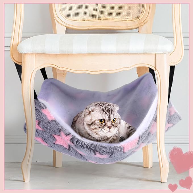 Geelin 4 Pcs Cat Hammock for Cage Soft Hanging Pet Hammock Bed with Adjustable Straps and Metal Hooks Double Sided Bed for Large & Small Cats Ferret Rat Sugar Glider(Large Star,16 x 20 Inch)