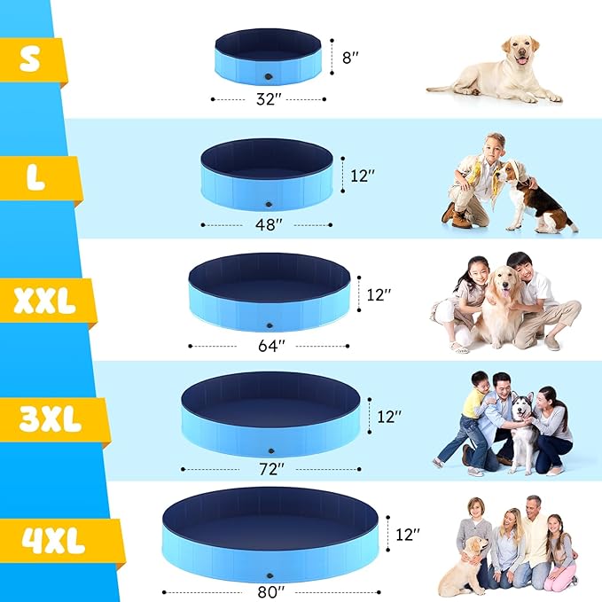 Niubya Foldable Dog Pool, Collapsible Hard Plastic Dog Swimming Pool, Portable Bath Tub for Pets Dogs and Cats, Pet Wading Pool for Indoor and Outdoor, 32 x 8 in