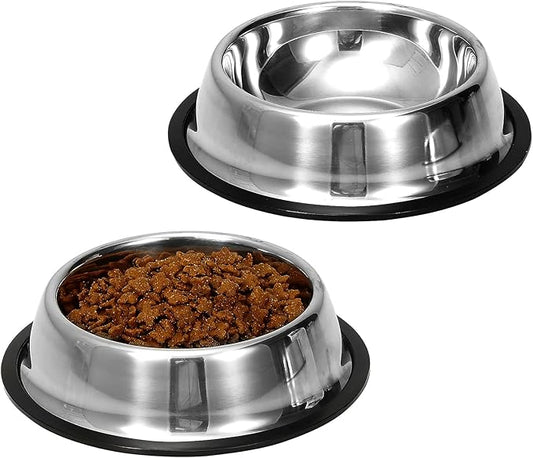 2 Pack Stainless Steel Dog Bowls with Rubber Bottom, Anti-Slip Heavy Duty Premium Quality Pets Feeder Bowls for Dogs and Cats and More (1½Cup / 10oz)