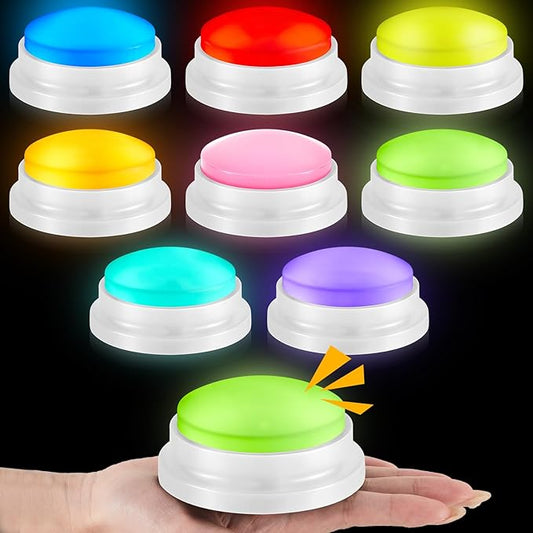 Honoson 8 Pack Recordable Answer Buzzers Button Custom Programmable Sound Buttons Funny Birthday Gifts for Family Trivia Nights Classroom Communication Study Home Office Game(Classic Color)