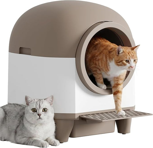 Greesum UltraSmart AutoClean Litter Box - 90L Large Capacity for Multi-Cat Households with Safeguard Tech, APP Control, Odor-Free Design & Mat/1 Roll Litter Bag