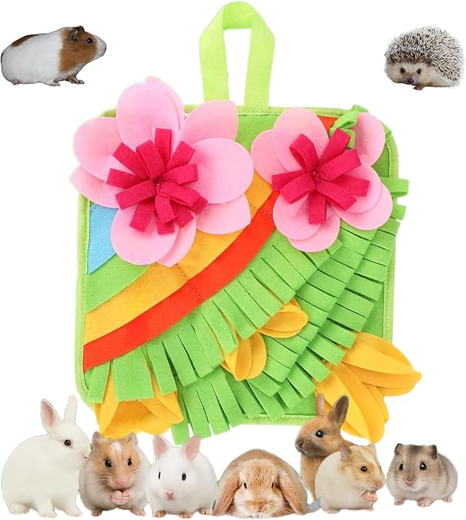 Rabbit Foraging Mat, Rabbit Snuffle Mat Guinea Pigs Hay Feeder Small Pet Puzzle Toy Interactive Feeding Game for Bunny Chinchillas Hamsters Ferrets Small Animals Treat Dispenser Anti Slip Feeding Mat