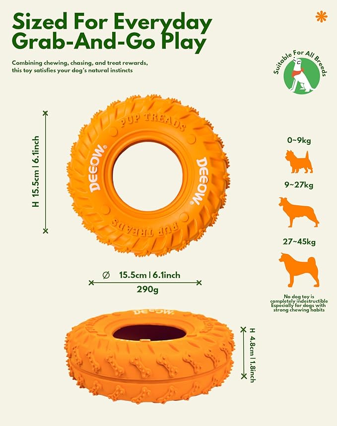 Deeow Orange Tire Dog Chew Toy, Natural Rubber Puppy Teething Ring for Dental Care, Soft Durable Pet Toy for Small Medium Dogs, Indoor Outdoor Fetch Toy for Teething, Anxiety Relief & Boredom Buster