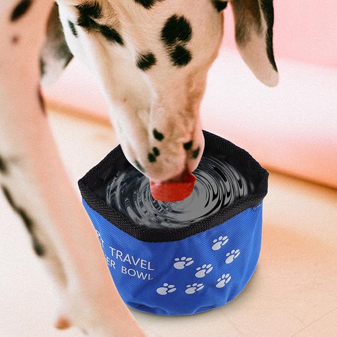 POPETPOP Foldable Dog Bowl Food Grade Waterproof Portable Travel Bowl for Pet Food and Water Feeding with Carabiner Clip Lightweight 5.9X2X3.5 Inch