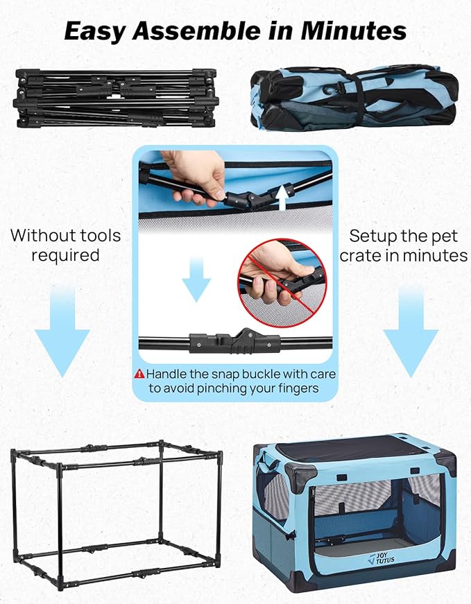 JOYTUTUS Pet Day Special, 26 Inch Collapsible Dog Crate, Steel Frame 8-Bar Foldable Soft Kennel, Portable Travel Crate for Medium Dog Up to 33lbs, Oxford Cat Carrier Fit for Car Travel Indoor Outdoor