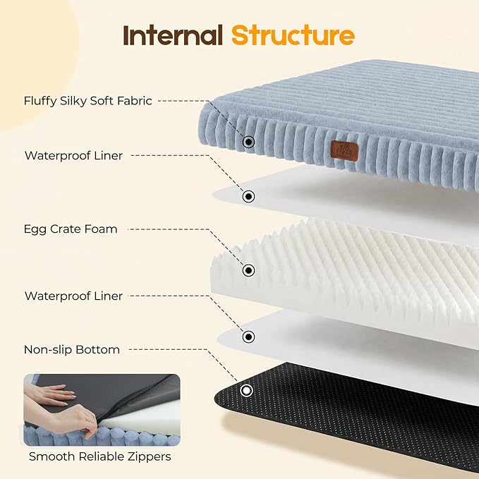 Orthopedic Dog Bed for Extra Large Dog, Waterproof Pet Bed,Non-Slip Bottom and Egg-Crate Foam with Removable Washable Cover Crate Bed,Blue,42"x30"x4"