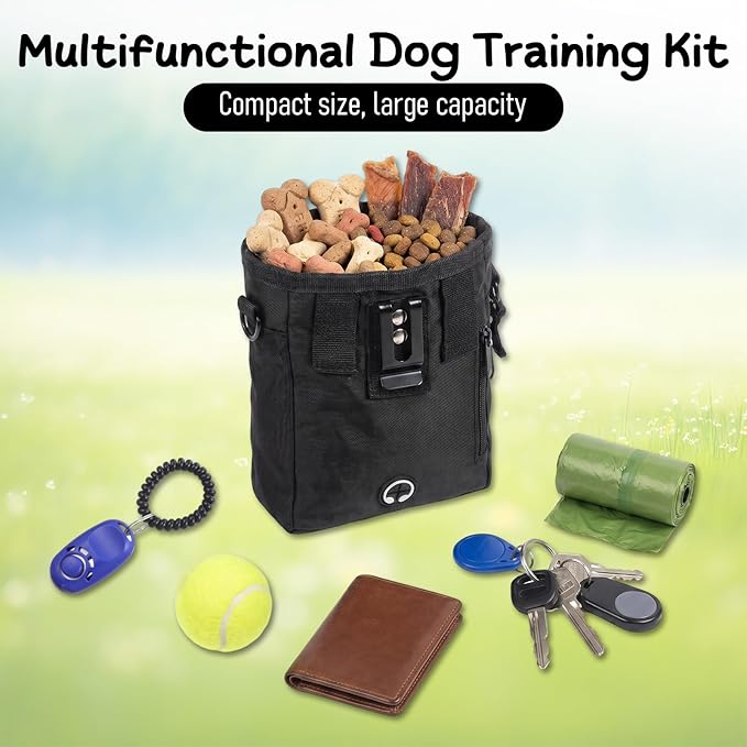 Dog Treat Pouches and Training Clicker Portable Hand Free Puppy Dogs Treat Bag with Carabiner Pets Feed Snack Reward Pocket for Pet Training Dog Treats Exercising Walking